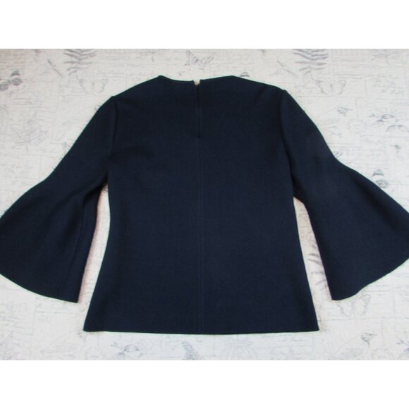 $1295 Perfect current ST. JOHN Navy Blue Knit Trumpet Sleeve Top womens Large L - Picture 8 of 8